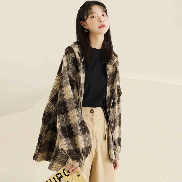 シャツジャケット レディース アウター ジャケット シャツジャケット ビッグシルエット フード付き チェック 格子 オーバーサイズ ルーの通販はau Pay マーケット Evergreen エバーグリーン