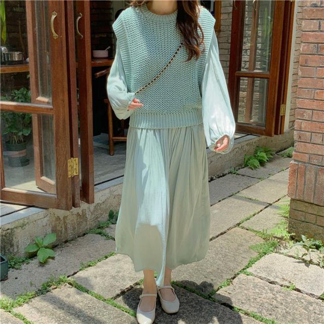 セットアップ レディース 春 ニットベスト フェードカラー オリーブ色 ミモレ丈ワンピース ２点セット フレア デート かぎ網ニット 春の通販はau Pay マーケット Evergreen エバーグリーン