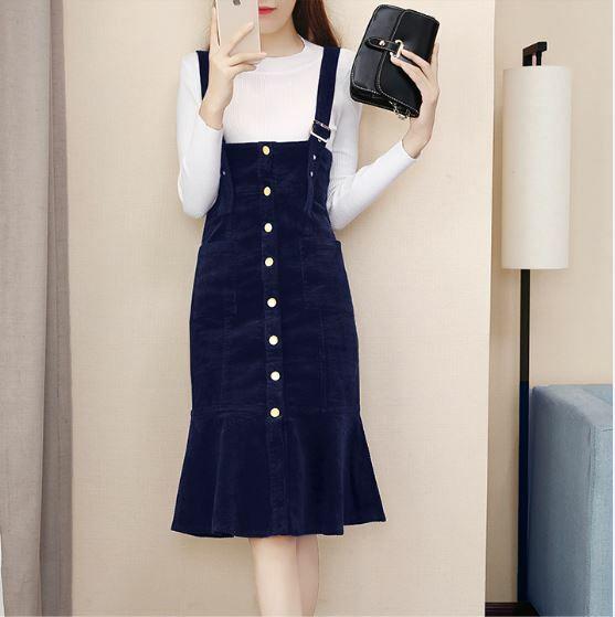 セットアップ レディース 秋冬 ジャンパースカート レディース リブニット ハイウエスト スカート コーデュロイ ストラップ付 ぺプラム の通販はau Pay マーケット Evergreen エバーグリーン