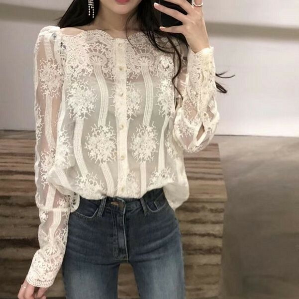 シアーシャツ レディース シャツ ブラウス 長袖 総レースブラウス シースルー 花柄 長袖 白 大人可愛い フェミニン 大人可愛い デート おの通販はau Pay マーケット Evergreen エバーグリーン