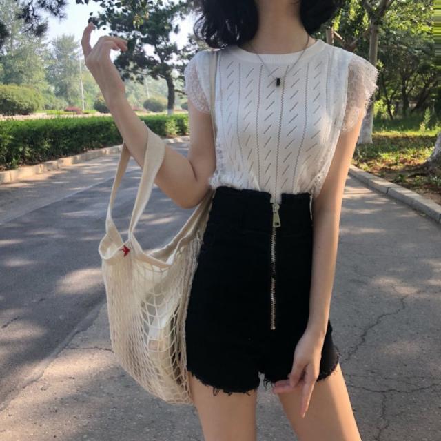 ノースリーブ ブラウス レディース シャツ レース ニットトップス ノースリーブ 二の腕カバー ガーリー フェミニンの通販はau Wowma Evergreen エバーグリーン