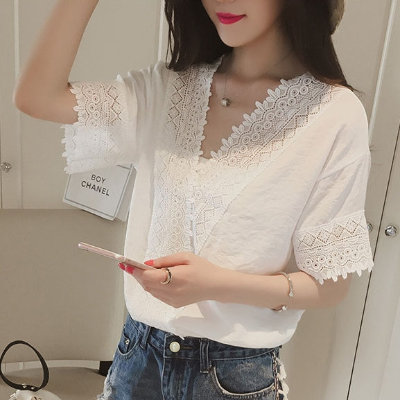 ブラウス レディース シャツ ブラウス すっきりvネック 上品レース 半袖トップス かわいいの通販はau Pay マーケット Evergreen エバーグリーン