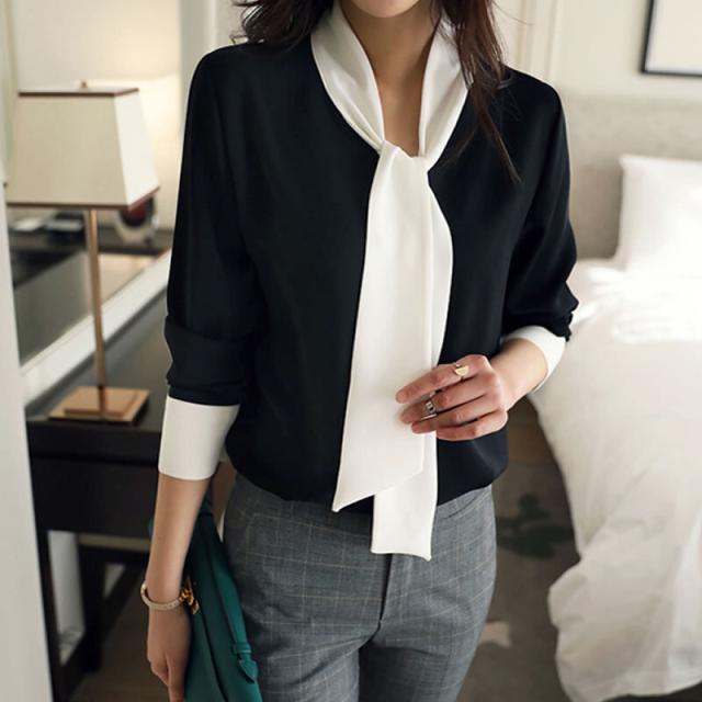 ブラウス レディース おしゃれ シャツ レディース 長袖 七分袖 ボウタイ ブラック 黒 シック 無地 シンプル 着まわし スカーフの通販はau Pay マーケット Evergreen エバーグリーン