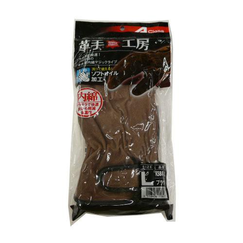 革手袋 革手工房 牛床革 ソフトオイル加工 KS847 内綿 10双組 マジックテープ付き ブラウン M L L (w06671)_1