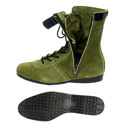 安全靴 半長靴 青木産業 技 零式3 オリーブグリーン 鋼鉄先芯 24.5〜28.0cm スエード 紐 サイドファスナー (w04503)