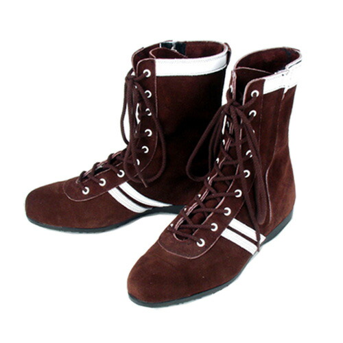 安全靴 半長靴 青木産業 技 F-2 サイドファスナー付 鋼鉄先芯 23.5〜28.0cm スエード 茶／白 紐 (w00565)の通販は 10,398円