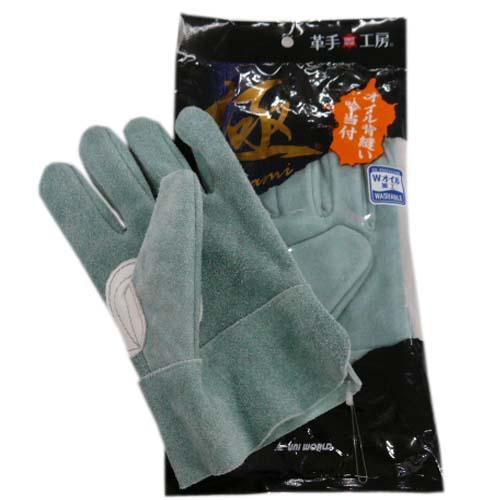 牛革手袋 革手工房 オイル 牛床革背縫い吟当付 マジックテープ付 10双組 KS411 Ｍ・Ｌ (w06232)_1