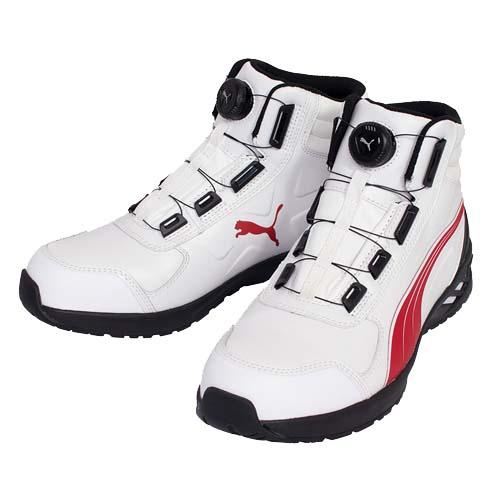 安全靴 プーマ PUMA RIDER 2.0 ホワイト×レッド DISK MID 63.359.0 25.0〜28.0cm ファイバー先芯 ダイヤル (w06444)の通販は