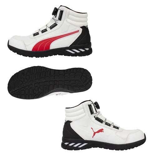 安全靴 プーマ PUMA RIDER 2.0 ホワイト×レッド DISK MID 63.359.0 25.0〜28.0cm ファイバー先芯 ダイヤル (w06444)