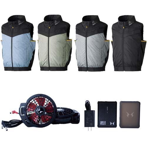 空調ウェア チタンベストと12Vフラットファンと12Vバッテリーのセット 6640+RD9220HN+RD9291J サンエス 空調風神服 アタックベース (w06500)