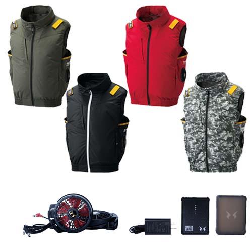 空調ウェア チタンベストと12Vななめファンと12Vバッテリーのセット 09900+RD9210HN+RD9291J サンエス 空調風神服 アタックベース (w06983)