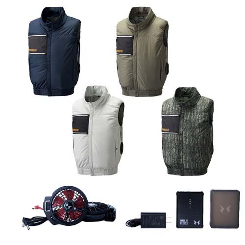 空調ウェア チタンベストと12Vフラットファンと12Vバッテリーのセット 8700+RD9220HN+RD9291J サンエス 空調風神服 アタックベース (w06996)