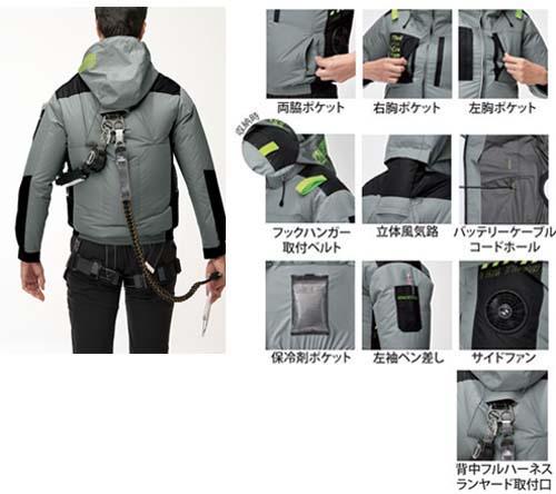 空調ウェア ファンネット付長袖ブルゾンと12V斜めファンとバッテリーのセット M〜5L KF90470V+RD9210HN+RD9291J サンエス 空調風神服 アタックベース 武蔵野ユニフォーム] コーコス 長袖ジャケット 12Vバッテリー⁄斜め