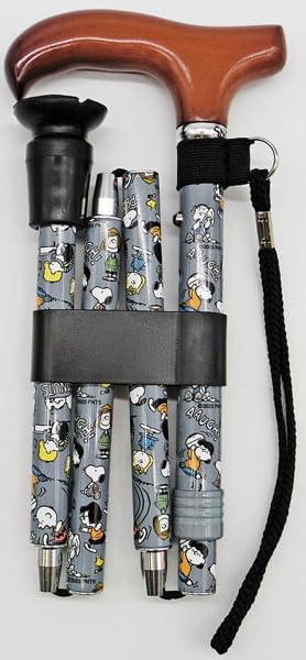 【送料無料】　PEANUTS ステッキ スヌーピー＆フレンズ グレー 長さ75〜85cm (5段階調節) 折りたたみ杖の通販は 8,068円
