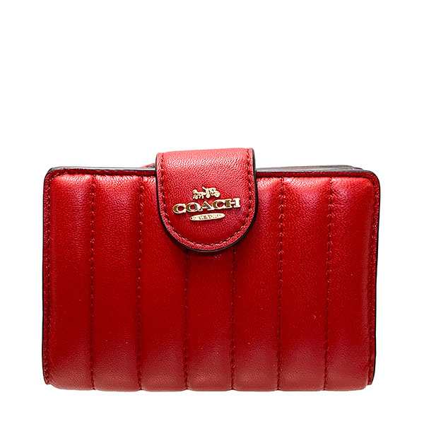 COACH 新品 レッド キルティング 折り財布 コーチ レディース 財布 赤-