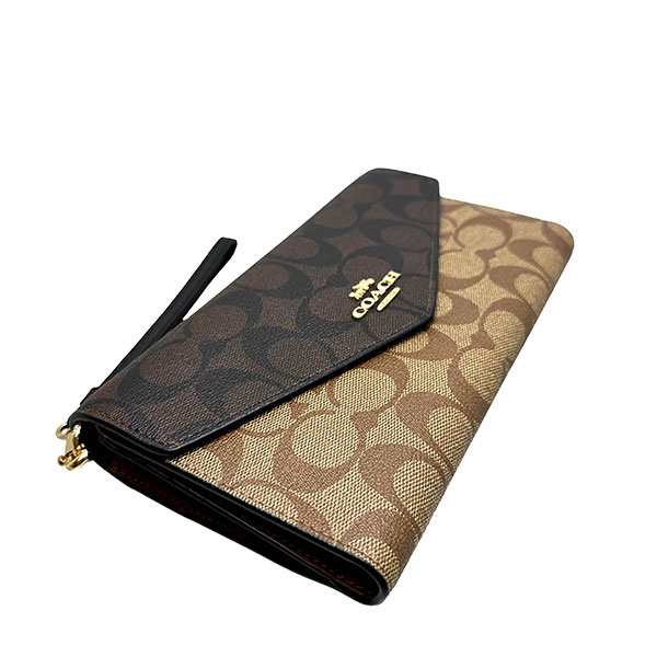 コーチ COACH 小物 財布 長財布 レディース アウトレット PVCコーティングキャンバス×レザー C7615 FC7615 IMNOX カーキ/ブラウンマルチ WWWの通販は