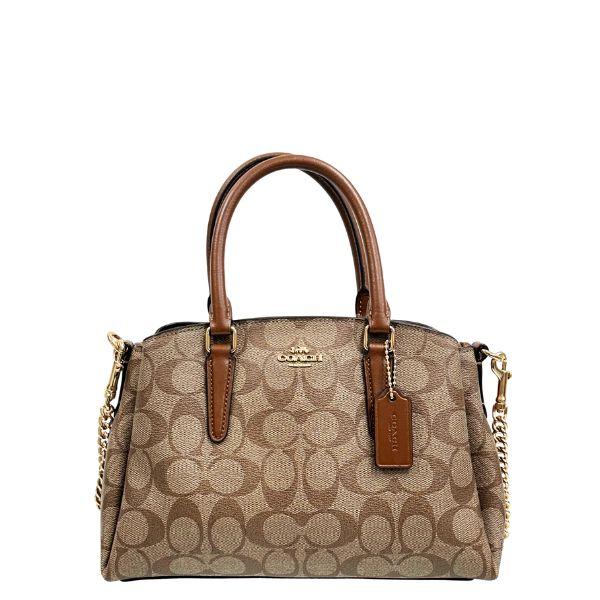 コーチ バッグ レディース COACH トートバッグ シグネチャー ミニ セージ キャリーオール F29434 IME74 カーキ×サドル COACH レディース_1