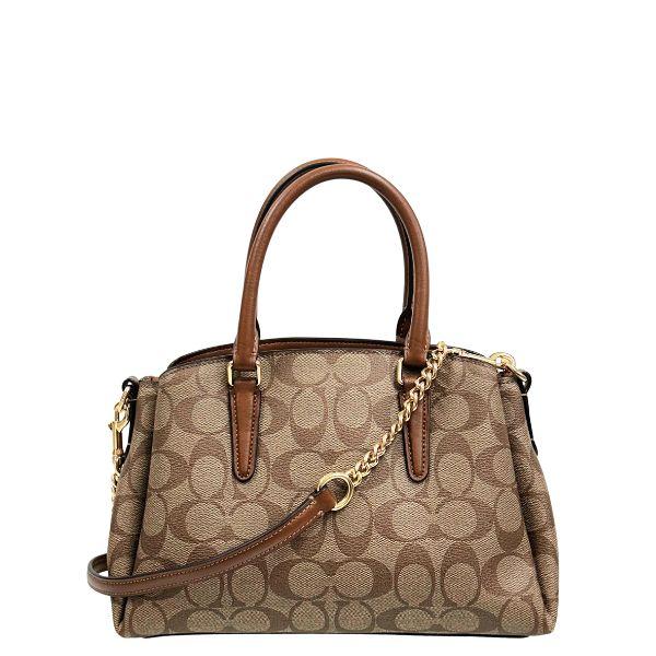 コーチ バッグ レディース COACH トートバッグ シグネチャー ミニ セージ キャリーオール F29434 IME74 カーキ×サドル COACH レディース_2