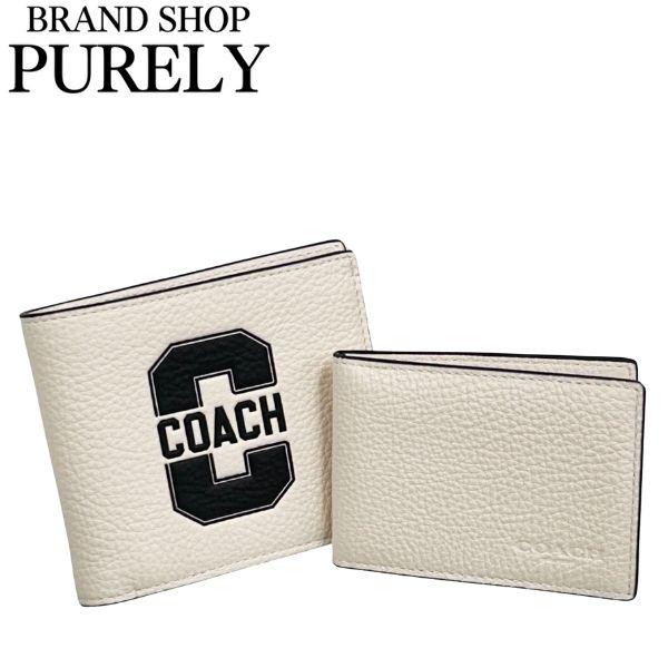 コーチ 財布 メンズ COACH 折り財布 レザー ヴァーシティ モチーフ 3in1 ウォレット CAK48 MQV チョーク×ブラック