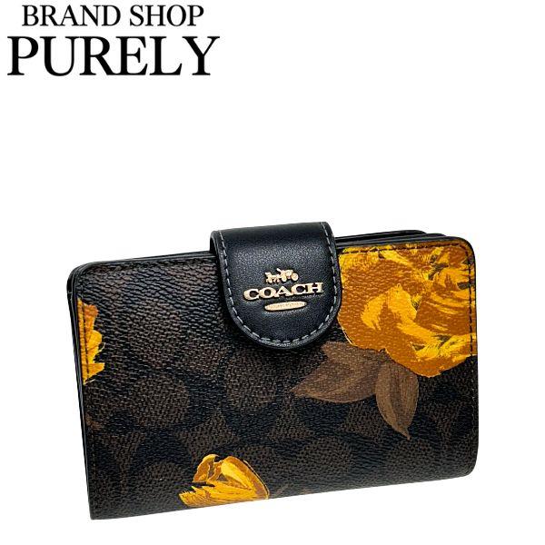 コーチ 財布 レディース COACH 折り財布 フローラル プリント ミディアム コーナー ジップ ウォレット CCL69 IMYF0 ウォルナット×ブラック