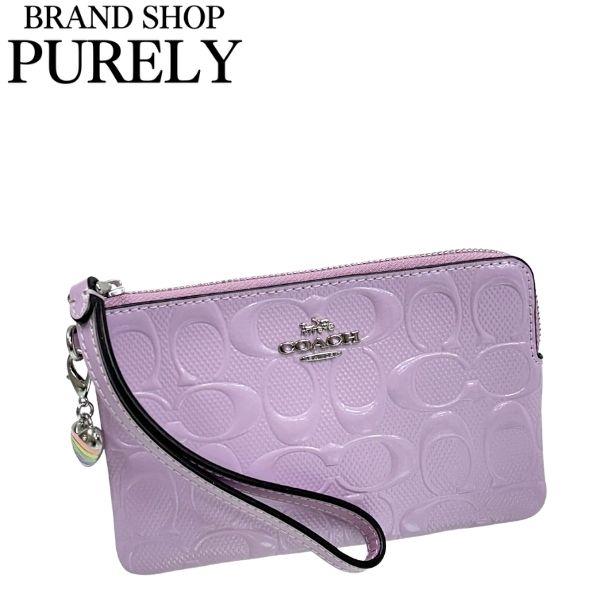 国内発送 コーチ ポーチ レディース COACH 小物入れ シグネチャー レザー コーナー ジップ リストレット CDF04 SV/IZ ライトバイオレット