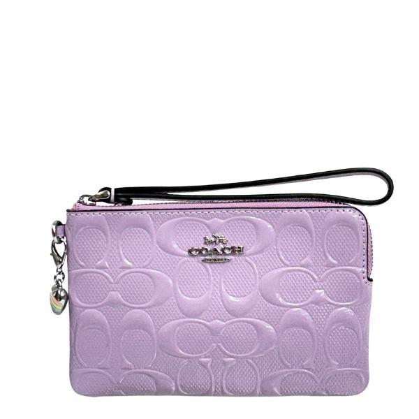 国内発送 コーチ ポーチ レディース COACH 小物入れ シグネチャー レザー コーナー ジップ リストレット CDF04 SV/IZ ライトバイオレット_1