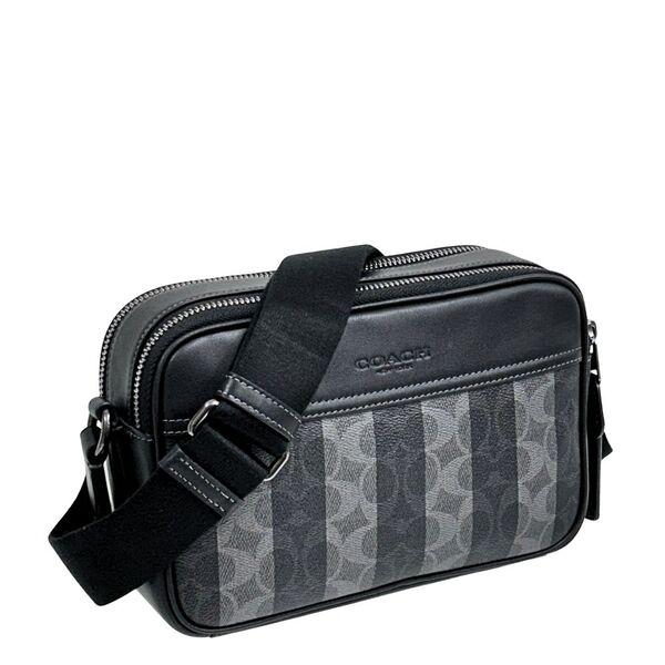 国内発送 コーチ バッグ メンズ COACH ショルダーバッグ シグネチャー ストライプ グラハム クロスボディ CDX92 QBYTS ブラック×グレー