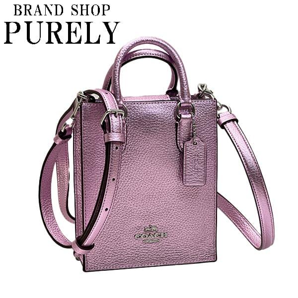 コーチ バッグ レディース COACH ハンドバッグ メタリック レザー ノース サウス ミニ トート クロスボディ CP010 SVMP3 メタリックライラックの通販は 24,780円