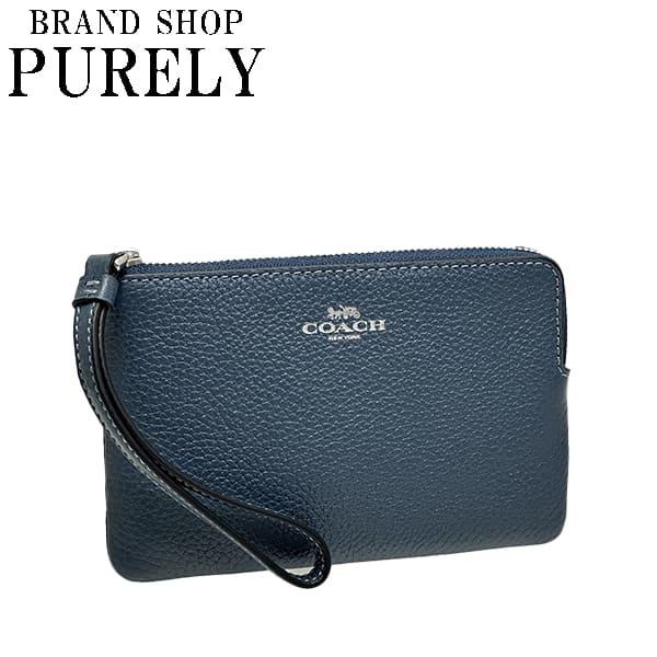 コーチ ポーチ レディース COACH 小物入れ レザー コーナー ジップ リストレット CP483 SV/DE デニムの通販は
