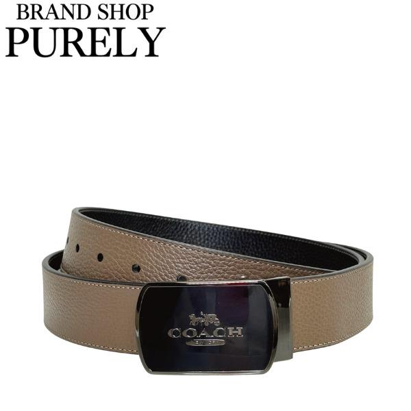 コーチ ベルト メンズ COACH OUTLET 38MM レザー プラーク バックル リバーシブル ベルト CU211 QBX3A ダークストーン×ブラックの通販は