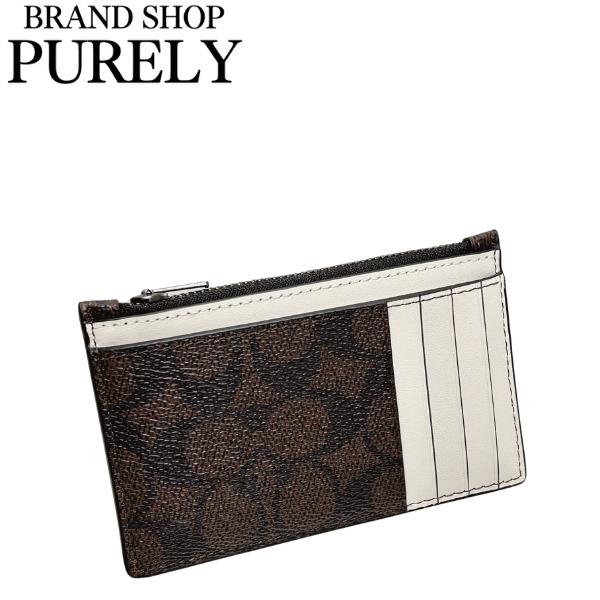 コーチ カードケース メンズ レディース COACH シグネチャー ジップ カードケース CV764 QBXIC ウォルナット×チョーク