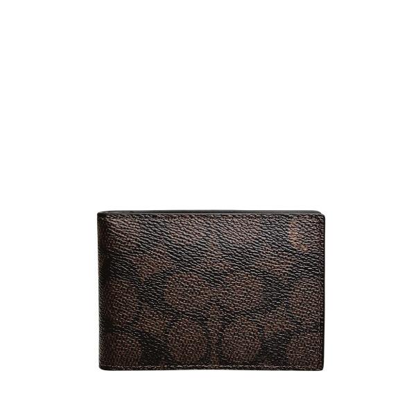 コーチ 財布 メンズ COACH アウトレット カードケース シグネチャー コンパクト ビルフォールド ウォレット CW368 EEW ウォルナット×ブラック_1