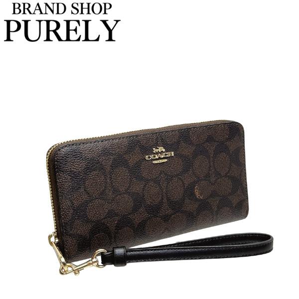 コーチ 財布 レディース COACH 長財布 シグネチャー ロング ジップ アラウンド ウォレット CW778 IMXAQ ウォルナット×ブラック