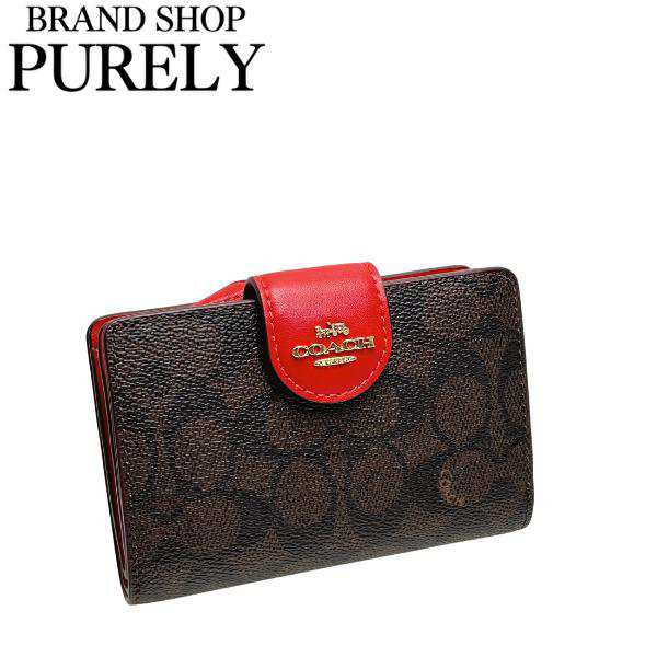 コーチ 財布 レディース COACH 折り財布 シグネチャー ミディアム コーナー ジップ ウォレット CW786 IMXD0 ウォルナット×ボールドレッド