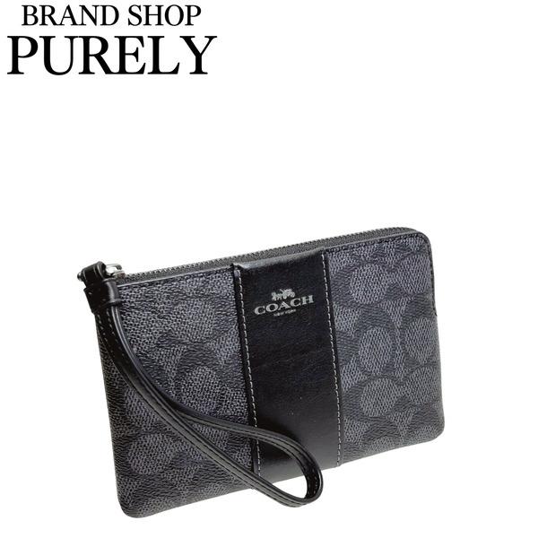 コーチ ポーチ レディース COACH 小物入れ シグネチャー ストライプ コーナー ジップ リストレット CW854 QBMI5 チャコール×ブラックの通販は 6,980円