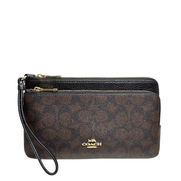 コーチ 財布 レディース COACH ポーチ シグネチャー ダブル ジップ リストレット CX161 IMXAQ ウォルナット×ブラック_1