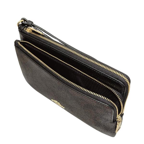 コーチ 財布 レディース COACH ポーチ シグネチャー ダブル ジップ リストレット CX161 IMXAQ ウォルナット×ブラック_4