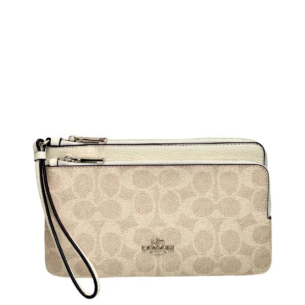コーチ 財布 レディース COACH ポーチ シグネチャー ダブル ジップ リストレット CX161 IMXDM サンド×チョーク_1
