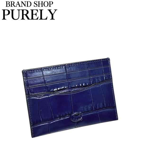 コーチ カードケース メンズ COACH パスケース クロコダイル エンボスド レザー フラット カード ケース CX166 DNA ダークネイビー