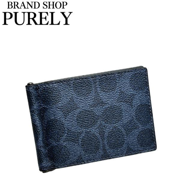 コーチ 財布 メンズ COACH アウトレット シグネチャー スリム ビルフォールド マネークリップ CY059 QBN2V デニム×ミッドナイトネイビーの通販は 14,580円