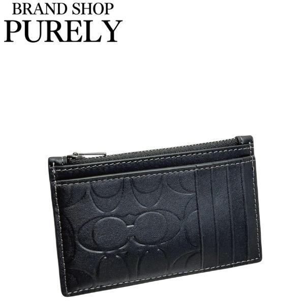 コーチ カードケース メンズ レディース COACH シグネチャー レザー ジップ カードケース CY906 QB/BK ブラックの通販は 10,580円