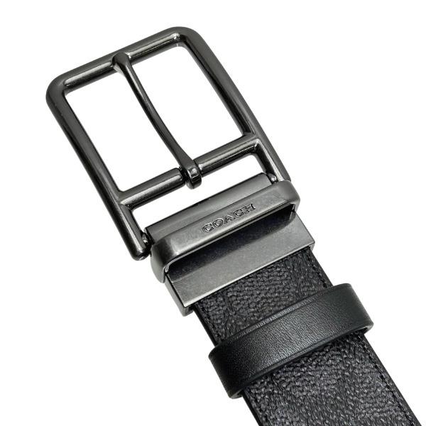 コーチ ベルト メンズ COACH シグネチャー 38MM ダブルバー バックル リバーシブル ベルト CY997 QBMI5 チャコール×ブラック_1