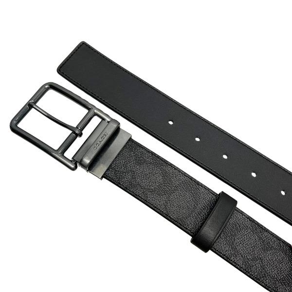 コーチ ベルト メンズ COACH シグネチャー 38MM ダブルバー バックル リバーシブル ベルト CY997 QBMI5 チャコール×ブラック_2