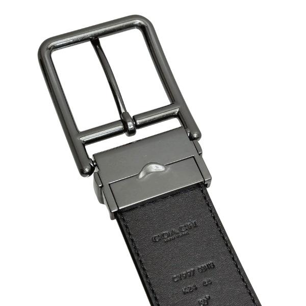 コーチ ベルト メンズ COACH シグネチャー 38MM ダブルバー バックル リバーシブル ベルト CY997 QBMI5 チャコール×ブラック_3