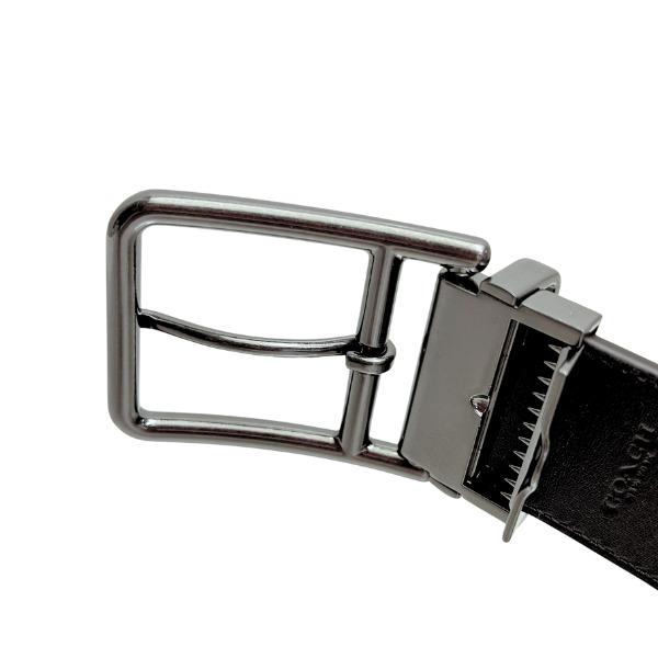 コーチ ベルト メンズ COACH シグネチャー 38MM ダブルバー バックル リバーシブル ベルト CY997 QBMI5 チャコール×ブラック_4