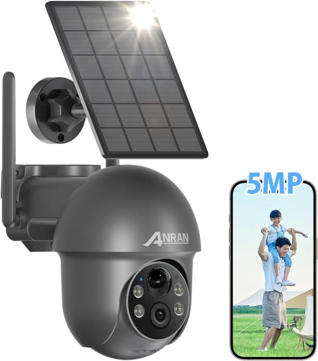【2024超化版500万画素・ソーラーパネル付き・完全無線】ANRAN 防犯カメラ 屋外 ソーラー ワイヤレス 500万画素 wifi 電源不要監視カメラ 屋外 ソーラー 防犯カメラ 360°広角撮影 ソーラー給電式バッテリー内蔵 電池式カメラ 夜間カラー撮影（4灯搭載） センサーライト付の通販は