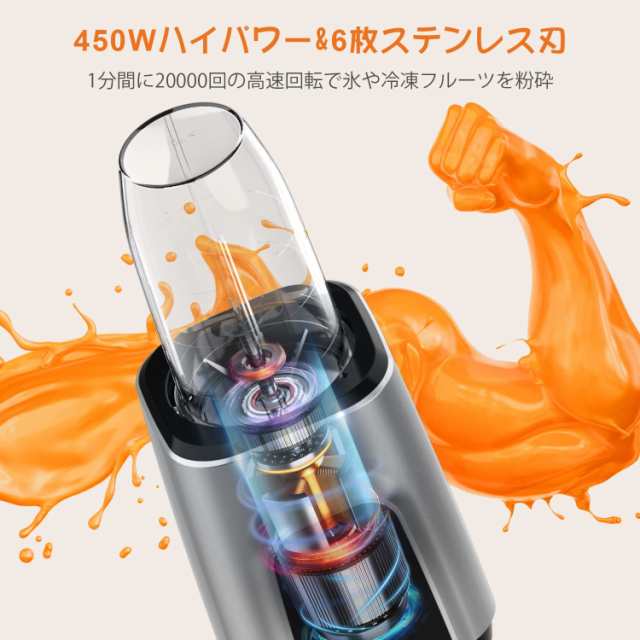 【新発売】ジューサー ミキサー スムージー 一台多役 三つボトル 500ml*2+300ml コーヒーミル ６枚刃 450Wハイパワー 高速回転  氷も簡単