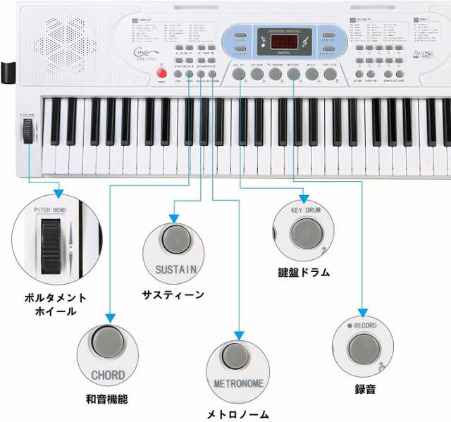 Hricane 電子 キーボード ピアノ 61鍵盤 200種類音色 200種類リズム 70