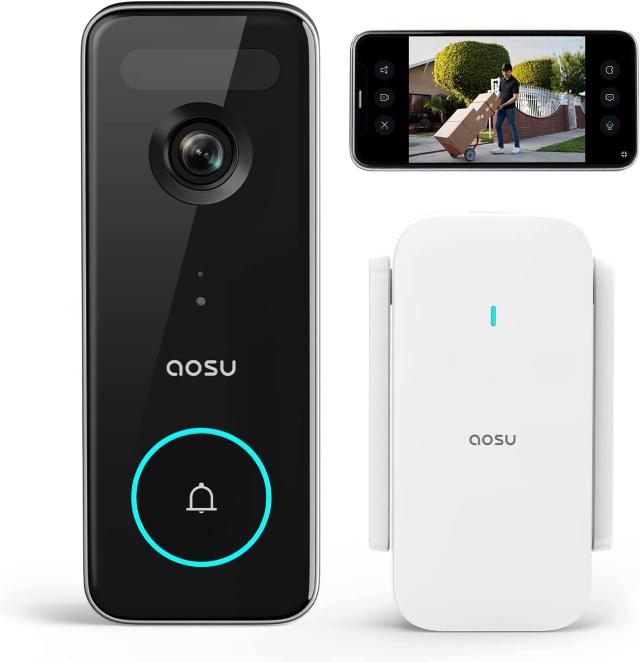 AOSU 5MP画質 インターホン ワイヤレス( 2.4/5 GHz WiFi )ドアホン 玄関チャイム ドアベル ビデオドアベル カメラ付き 166°超広角 リアルタイムビデオ通話 リアルタイム警報 録画でき 暗視機能 AI動体検知 スマホアプリ連動 クラウドストレージ機能 IP66 防水 ドアベル V8Sの通販は