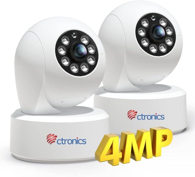 [パソコン対応・上下120°] Ctronics 見守りカメラ 4MP ペットカメラ 2台セット 5GhzWi-Fi対応 ヒューマン検知 自動追尾 ONVIF/NVR対応 パン350° 8個のプリセット位置機能 全日録画機能 ベビーモニター 夜間カラー撮影 室内 防犯カメラ 屋内 Wi-Fi iOS/Android/Windowsの通販は